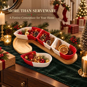 Feenmai Santa Cane Serving Set, Ceramic and Wood, White Red