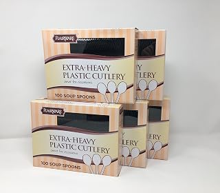 Fineline Flairware Collection Heavy Duty Black Plastic Spoons - Quality, Extra Durable Disposable Soup Spoons, Practical for Serving and Portioning Hot and Cold Food [500 count]