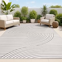 JONATHAN Y Curve Stripe Reversible Washable Indoor Outdoor Area Rug 5X8 Dark Gray/Cream, Arielle Mid-Century Modern for Backyard, Patio, Porch, Easy-Cleaning, Pet-Friendly, Non-Shedding (SVH109A-5)