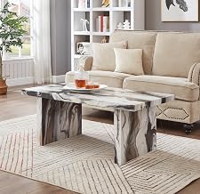 Roundhill Furniture Cavira Modern Faux Marble Living Room Coffee Table, Off-White