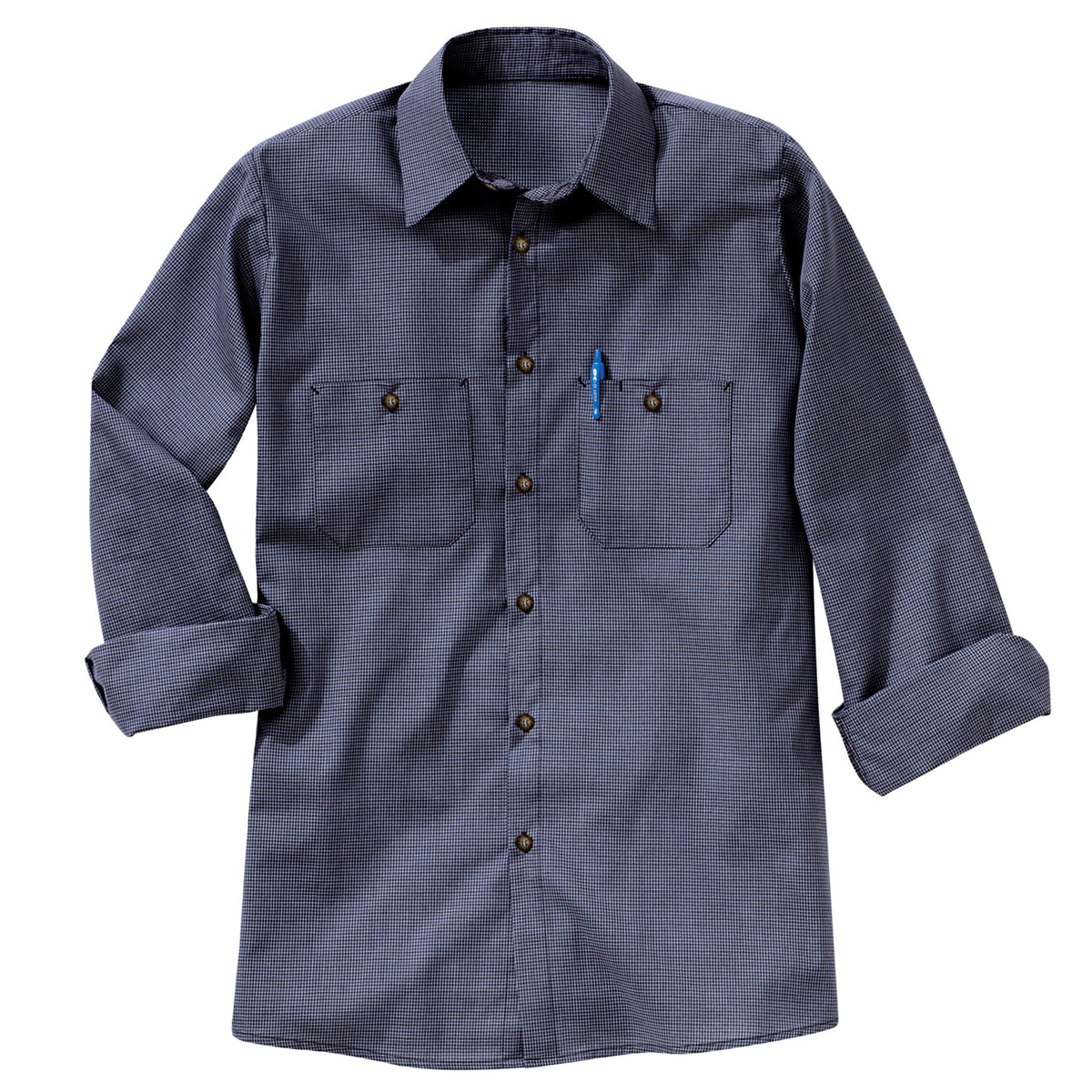 Red Kap 3X-Large / Blue/Charcoal / Micro-check Uniform Shirt, Regular Fit, Long Sleeve Tops