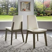 Dining Chair Set of 2 - Transitional Design, Grey Finish, White Faux Leather - Easy Assembly - Ideal for Dining Room, Kitchen (332GAC2-WH)