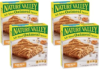 Nature Valley Soft-Baked Oatmeal Squares, Peanut Butter Breakfast Snacks, 6 ct, 7.44 OZ (Pack of 4)
