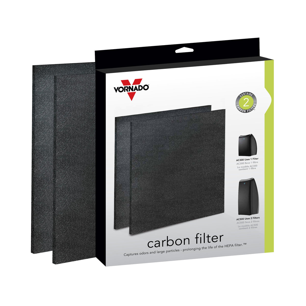 Replacement Carbon Filters (2-Pack) by Vornado – 4" x 4" x 4", ['Activated Coconut Carbon'], Black, Model MD1-0023