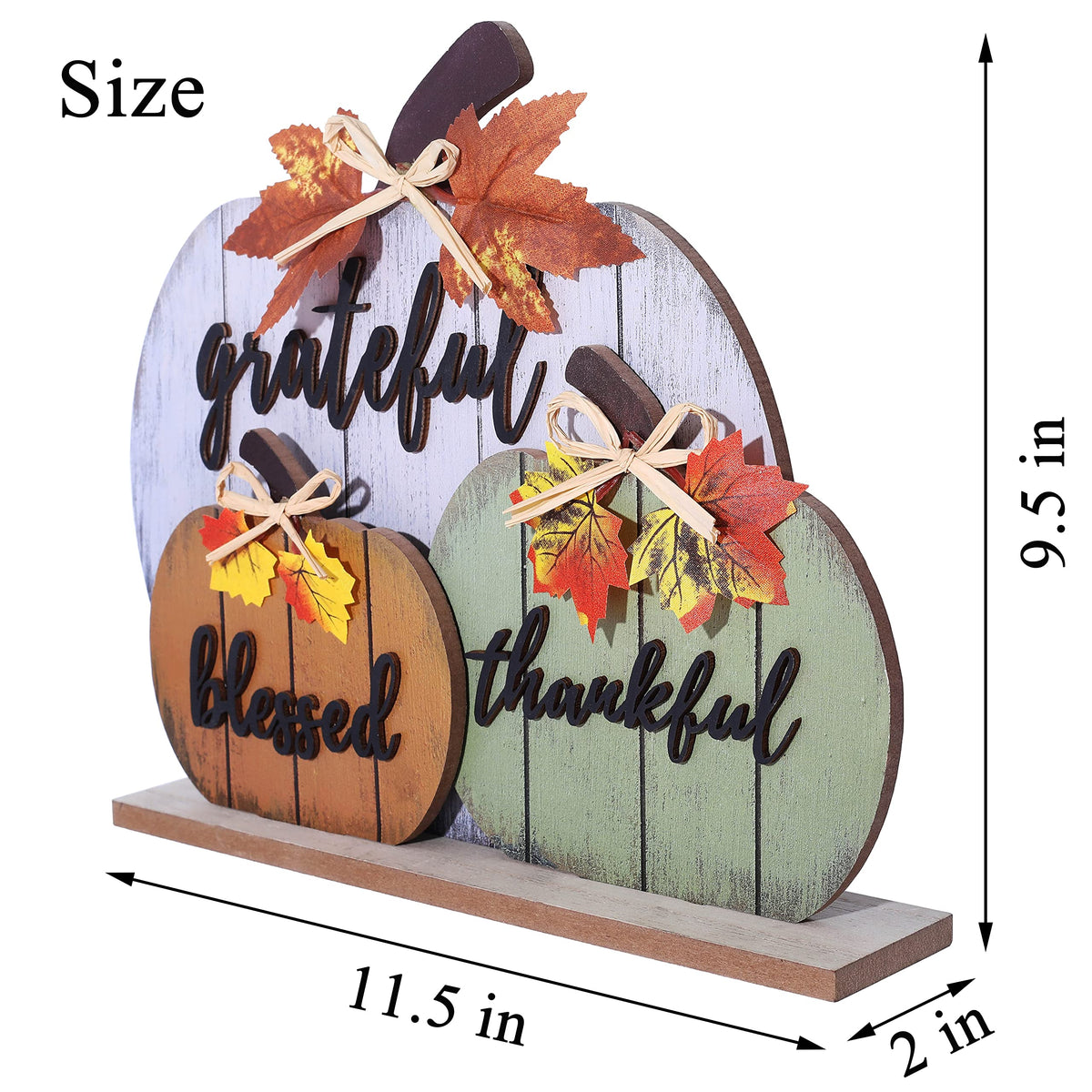 Cynosa Wooden Pumpkin Table Sign, Blessed Grateful Thankful, Yellow