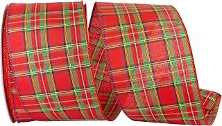 Reliant Ribbon 92683W-065-10K Plaid Multi Classic Value Wired Edge Ribbon, 4 Inch X 50 Yards, Red