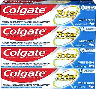Colgate Total Teeth Whitening Toothpaste, 10 Benefits Including Sensitivity Relief ,Whitening Mint, 4.8 oz ( Pack of 4 )