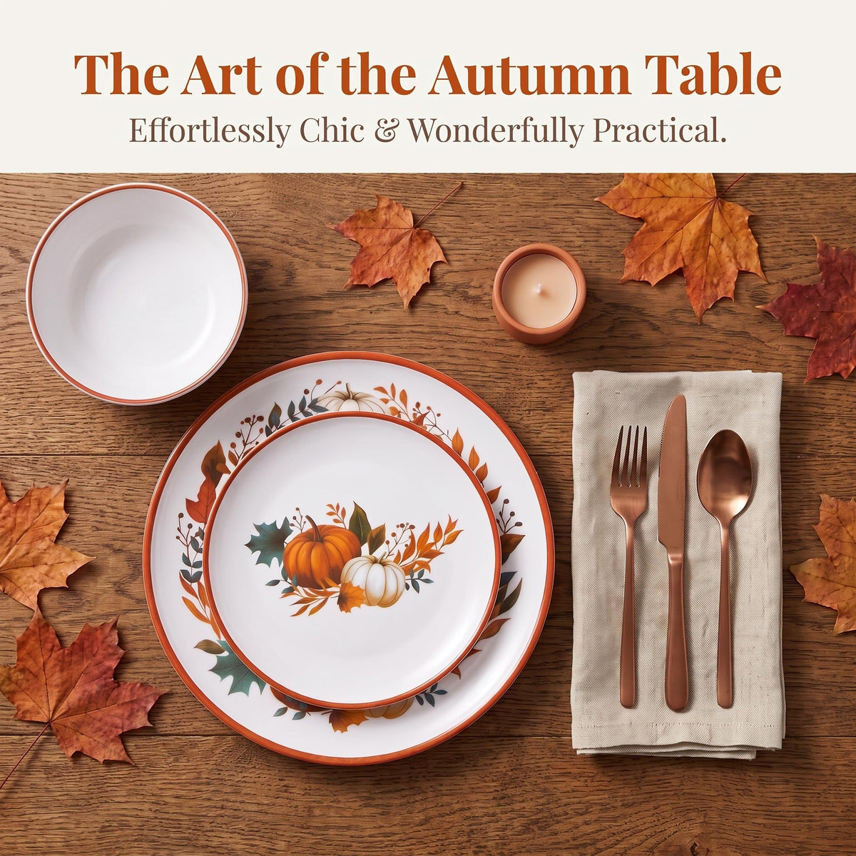 Molidiki Melamine Dinnerware Set, 12 Piece Pumpkin Design, For 4