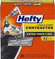 Hefty Load and Carry Contractor 42 Gallon Trash Bags, 3.0 Mil, 26ct