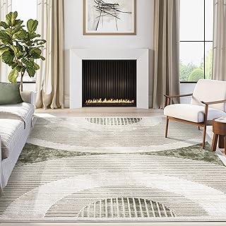 Abani Mid-Century Green Arch Washable Area Rug – 8' x 10' – Modern Geometric Design – Ivy Collection – Non-Shedding, Easy to Clean – Durable for High Traffic Areas – Living Room, Bedroom & Office