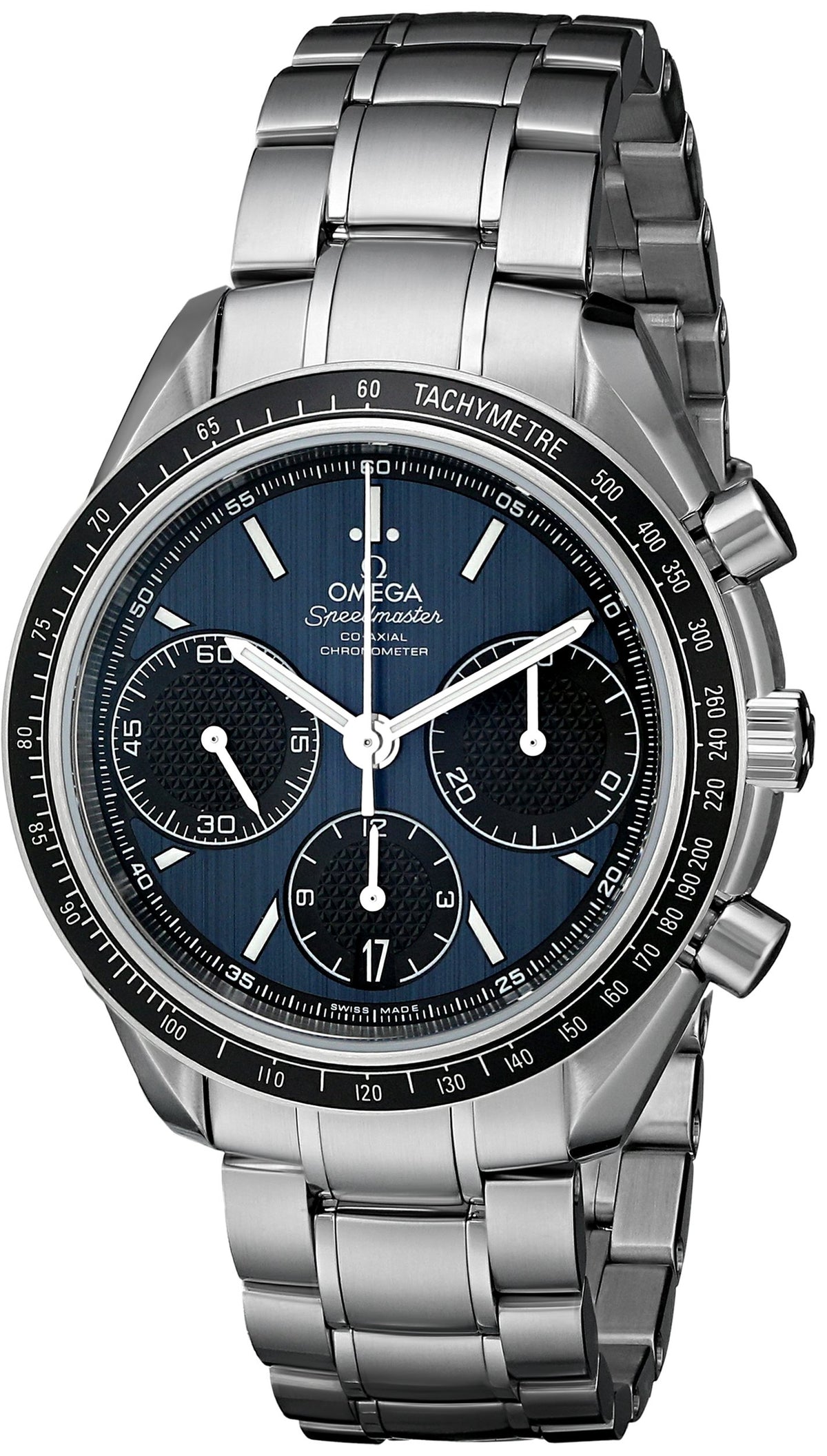 Men's Speed Master Analog Display Automatic Self-Wind Silver-Tone Watch by Omega – stainless-steel, blue, Model 32630405003001