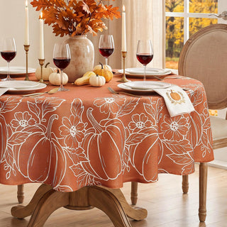 Softalker Faux Linen Round Tablecloth, 70 Inch, Pumpkin and Maple Leaf