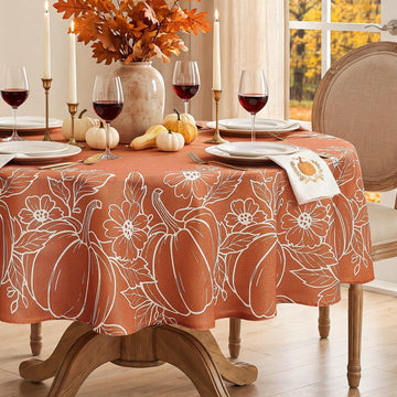 Softalker Faux Linen Round Tablecloth, 70 Inch, Pumpkin and Maple Leaf