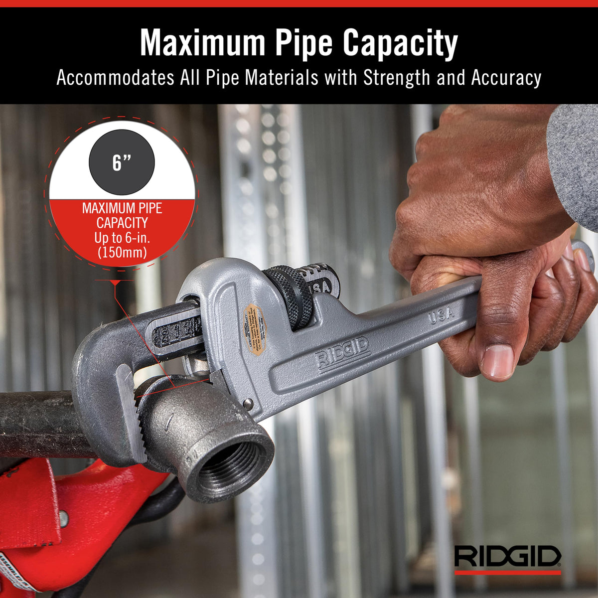 Model 848 48" Aluminum Straight Pipe Wrench with 6" Pipe Capacity by RIDGID – 48", Aluminum, Factory, Model 31115