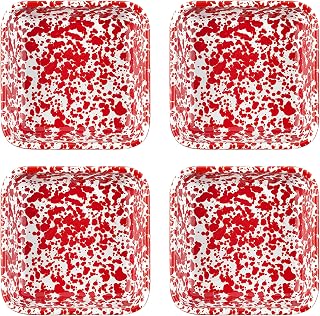 Crow Canyon Home Splatter Enamelware Small Square Trays, Set of 4, Red