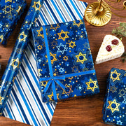 Maypluss Star of David Wrapping Paper, Metallic Foil Navy Blue, 17 Inch x 33 Feet