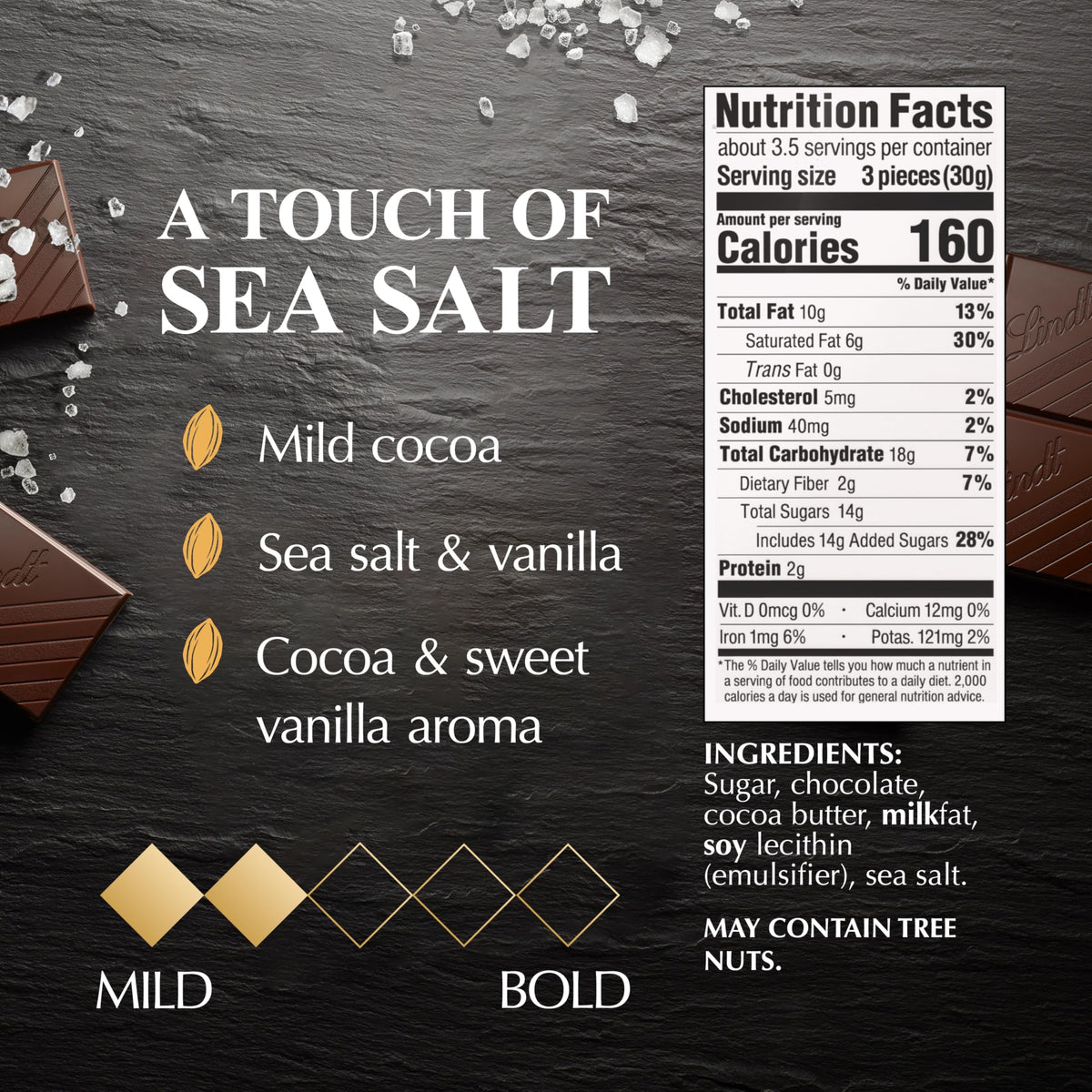 EXCELLENCE Sea Salt Dark Chocolate Candy Bar by Lindt – 3.5 Ounce (Pack of 12), Natural, Pack of 12, Model 392965
