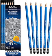 STAEDTLER Mars Lumograph Graphite Pencil Set: 6 Count (8B, 7B, 6B, 4B, 2B, HB) | Set of 6 Degrees in an Attractive Storage Tin (100G6)