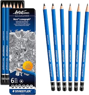 STAEDTLER Mars Lumograph Graphite Pencil Set: 6 Count (8B, 7B, 6B, 4B, 2B, HB) | Set of 6 Degrees in an Attractive Storage Tin (100G6)
