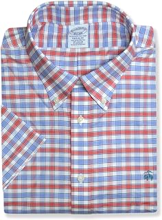 Brooks Brothers Mens Cotton Blend Short Sleeve Button Down Shirt, (X-Large, 213809 Red/Blue Gingham)