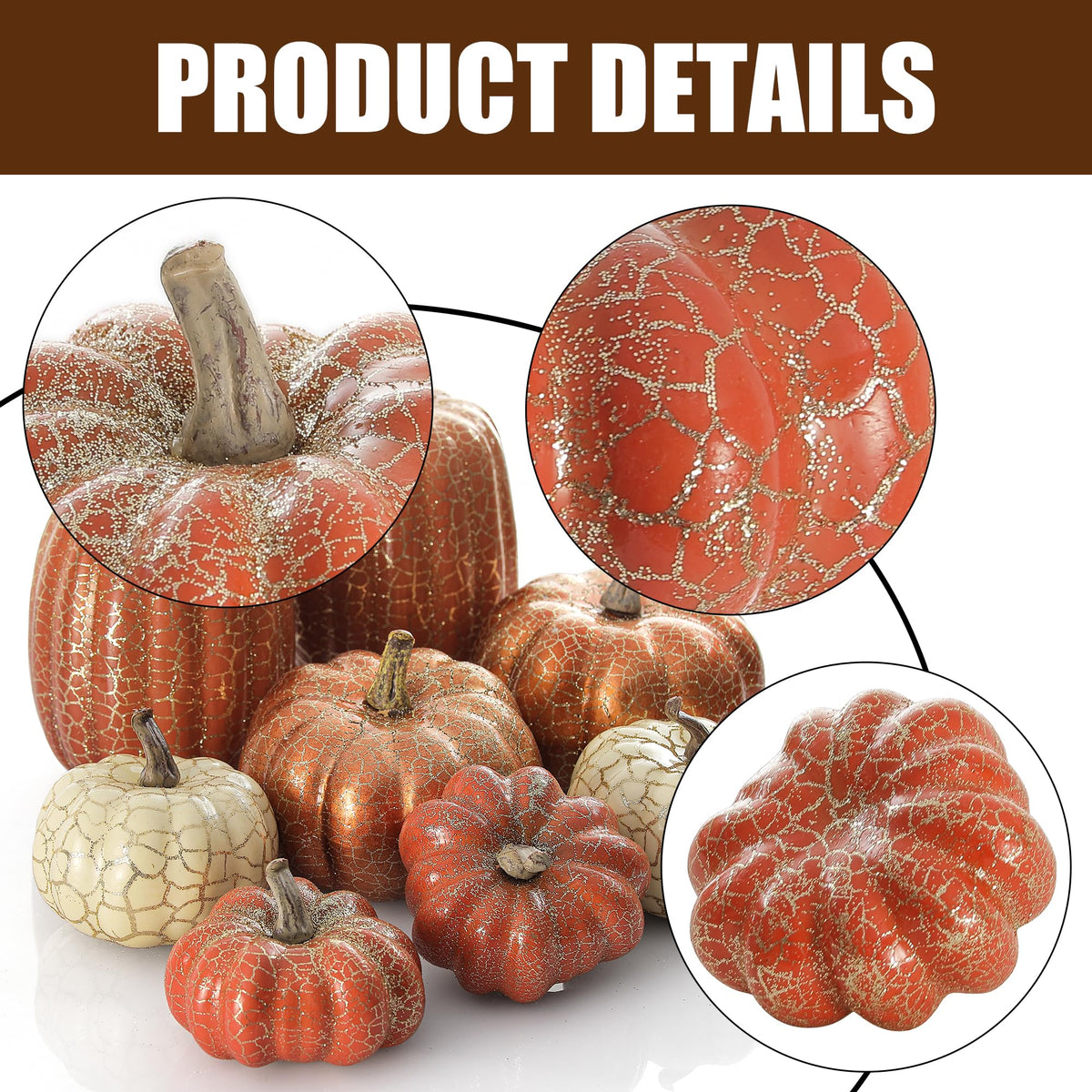 Artgar Foam Pumpkin Set, 8 Pack Cracked Design, Assorted Sizes