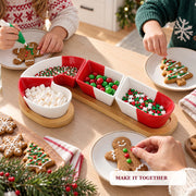 Feenmai Santa Cane Serving Set, Ceramic and Wood, White Red
