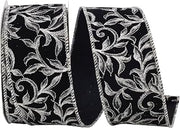 Reliant Ribbon Exquiste Scroll Leaf Wired Edge Ribbon, 2-1/2 Inch X 10 Yards, Black/silver
