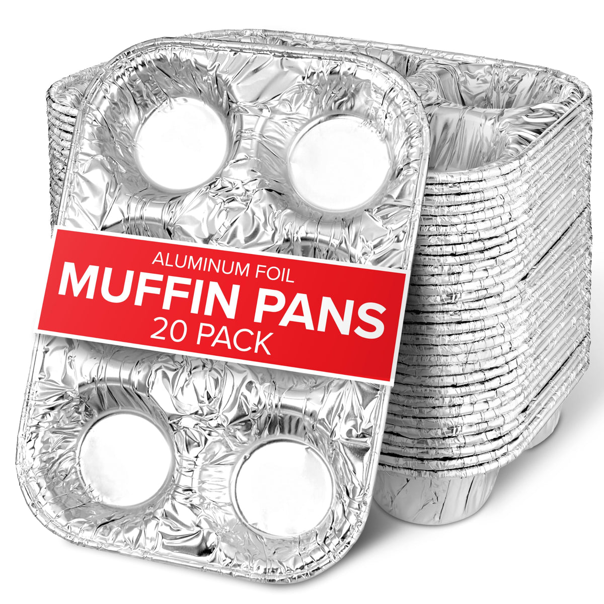 (20-Count Disposable Muffin Tins 6-Cup by Stock Your Home – Standard Size, 960.0 ounces, Aluminum, Silver, Pack of 20