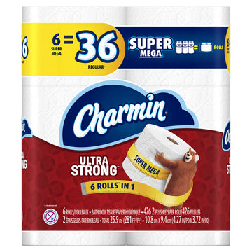 Ultra Strong Bathroom Tissue - 6 Jumbo Rolls by Charmin – 6 Count (Pack of 1), Paper, White, Pack of 6