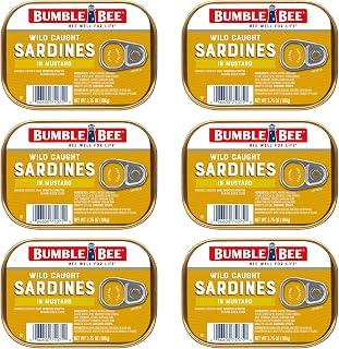 Bumble Bee Wild Caught Sardines in Mustard Sauce, 3.75 oz (6-Pack) | High Protein, Gluten Free, Keto Friendly, Ready to Eat