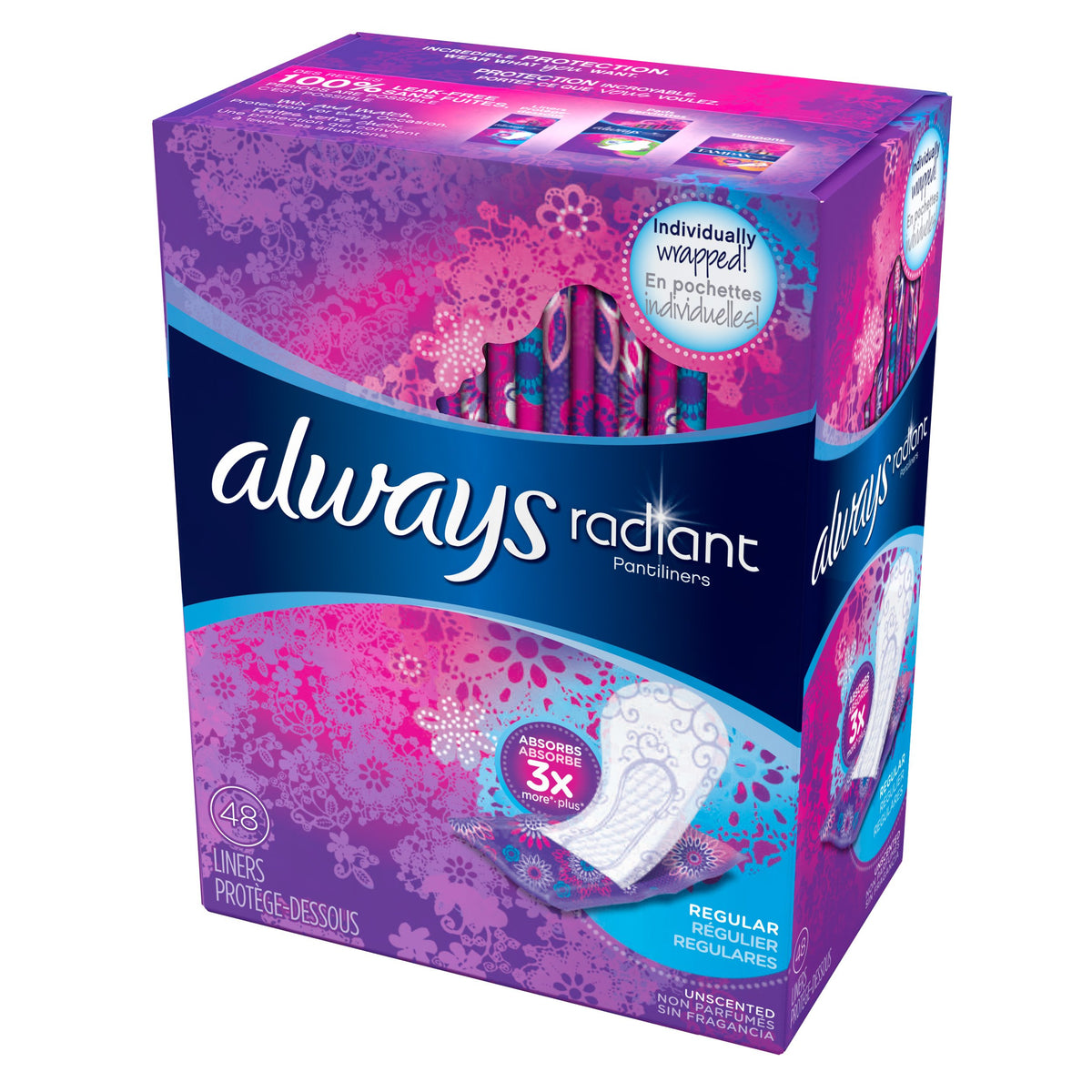 Always Radiant Liners – 48 Count (Pack of 1), Plastic, Model QQRHG