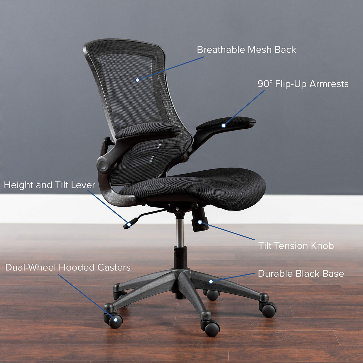 Mesh Swivel Ergonomic Office Chair by Flash Furniture – Set of 5, Mesh, Metal, Foam, Leather/Faux Leather, Plastic, Black Mesh, Pack of 5, Model 5-BL-X-5M-BK-GG
