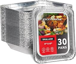 (30 Pack) Disposable Aluminum Pans 9x13 Shallow by Stock Your Home – Shallow, Aluminum, Silver, Pack of 30, Model Stock Your Home