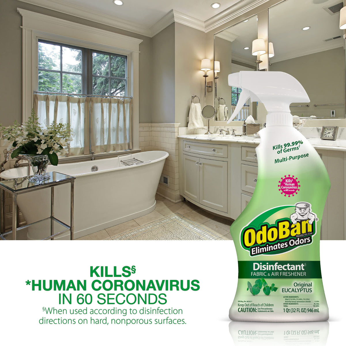 Ready-to-Use Disinfectant and Odor Eliminator by OdoBan – 32 Fl Oz (Pack of 2), Clear, Pack of 2, Model DM01047