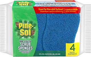 Pine-Sol Non Scratch Scrub Sponges - Double Sided Dish Scrubber Safe for Nonstick Cookware - Kitchen Essentials for Dishwashing and Cleaning, 4 Pack, Blue