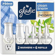 Glade PlugIns Air Freshener Starter Kit, Scented and Essential Oils for Home and Bathroom, Clean Linen, 4.02 Fl Oz, 2 Warmers and 6 Refills