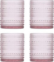 Fortessa Jupiter Beaded Hobnail Glass, 10 Ounce Double Old Fashioned (Set of 4), Pink