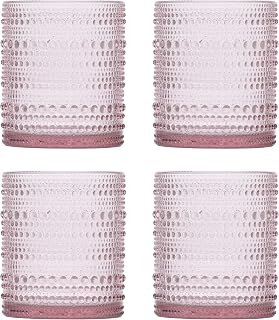 Fortessa Jupiter Beaded Hobnail Glass, 10 Ounce Double Old Fashioned (Set of 4), Pink