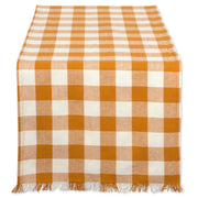 DII Check Fringed Table Runner, 14x108 Inches, Pumpkin Spice