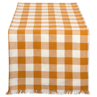 DII Check Fringed Table Runner, 14x108 Inches, Pumpkin Spice