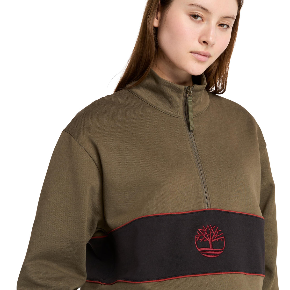 Men's Cut and Sew Quarter Zip Jacket by Timberland – Cotton, Grape Leaf/Black