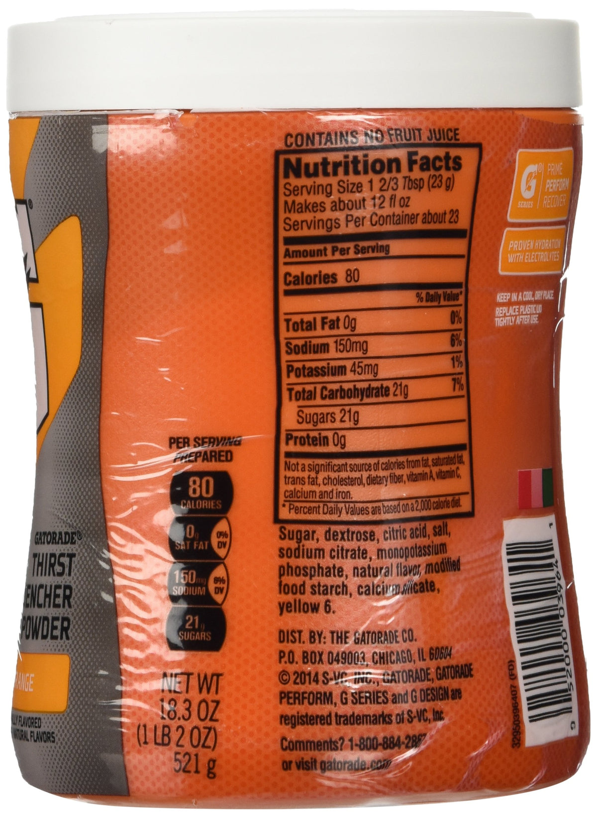 Powder, Orange, 18.3-ounce Canister (1 Canister) by Gatorade – 18.3 Ounce (Pack of 1), Orange, Model 1099989