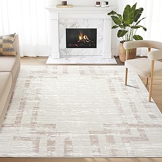 Abani Cream Area Rug for Living Room, Bedroom- Art Deco Pattern- 8' x 10' -Durable & Easy to Clean