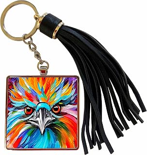 3dRose Cool colorful emu bird face portrait. Awesome digital art gift, card Tassel Key Chain