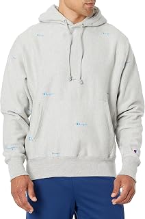 Champion Men's Reverse Weave Pullover Hood-Print, Diagonal Tonal Script Oxford Grey, Medium