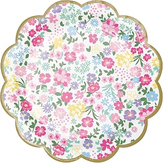 Creative Converting Floral Tea Party Scalloped Dessert Plates, 8 ct, Multicolor, 7", 8 ct