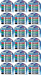 EXPO 80174 Low Odor Chisel Point Dry Erase Marker Pack, Designed for Whiteboards, Glass and Most Non-Porous Surfaces, 4 Assorted Color Markers, Pack of 18 Blister