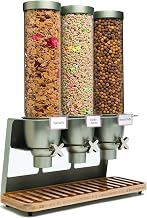 Rosseto EZ547 EZ-SERV Triple Container Table-Top Cereal Dispenser with Bamboo Tray, 3.9-Gallon Capacity, 9" Length x 21" Width x 26" Height