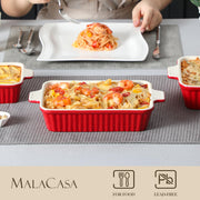 Malacasa Ceramic Casserole Dish Set, 4 Sizes with Handles, Red