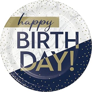 Creative Converting Navy and Gold Birthday Paper Plates, 8 ct